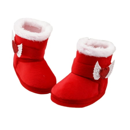 

Nokiwiqis Baby Girl Shoes Non-Slip Sneaker Walking Soft-Soled Breathable Birthday Gift Plush Heart Wings Snow Boot