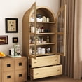 thumbnail image 6 of NEGYLIM 71'' Arched Kitchen Pantry Cabinet & Display Cabinet with Glass Doors, 4 Shelves, 2 Drawers, Solid Wood Legs, Suitable for Kitchen, Bedroom and Living Room, Easy Storage, 6 of 13