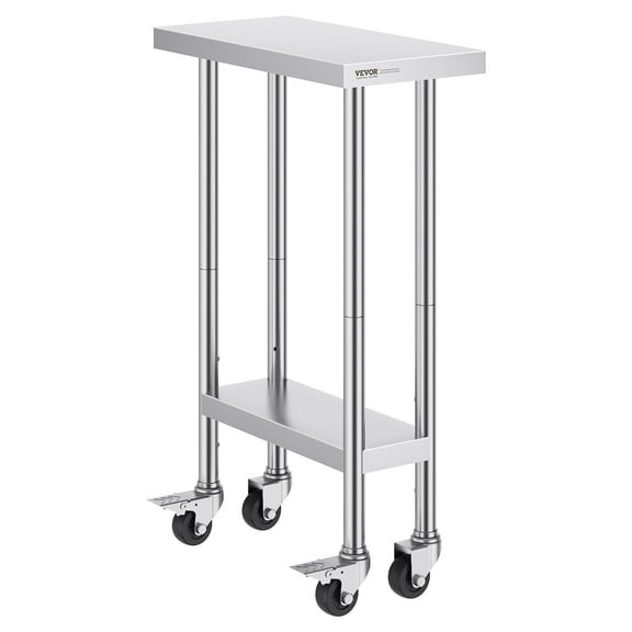 STAWAY Stainless Steel Work Table - Heavy Duty Food Prep Table with Wheels, Adjustable Height, NSF Certified for Kitchen Use, Easy to Clean, 24 x 12 x 38 Inch