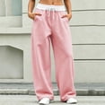 thumbnail image 2 of Sevevn Women's Fall Two-Tone Contrast Waist Wide-Leg Sweatpants Elastic Drawstring Comfortable Lounge Pants with Side Pockets, 2 of 7