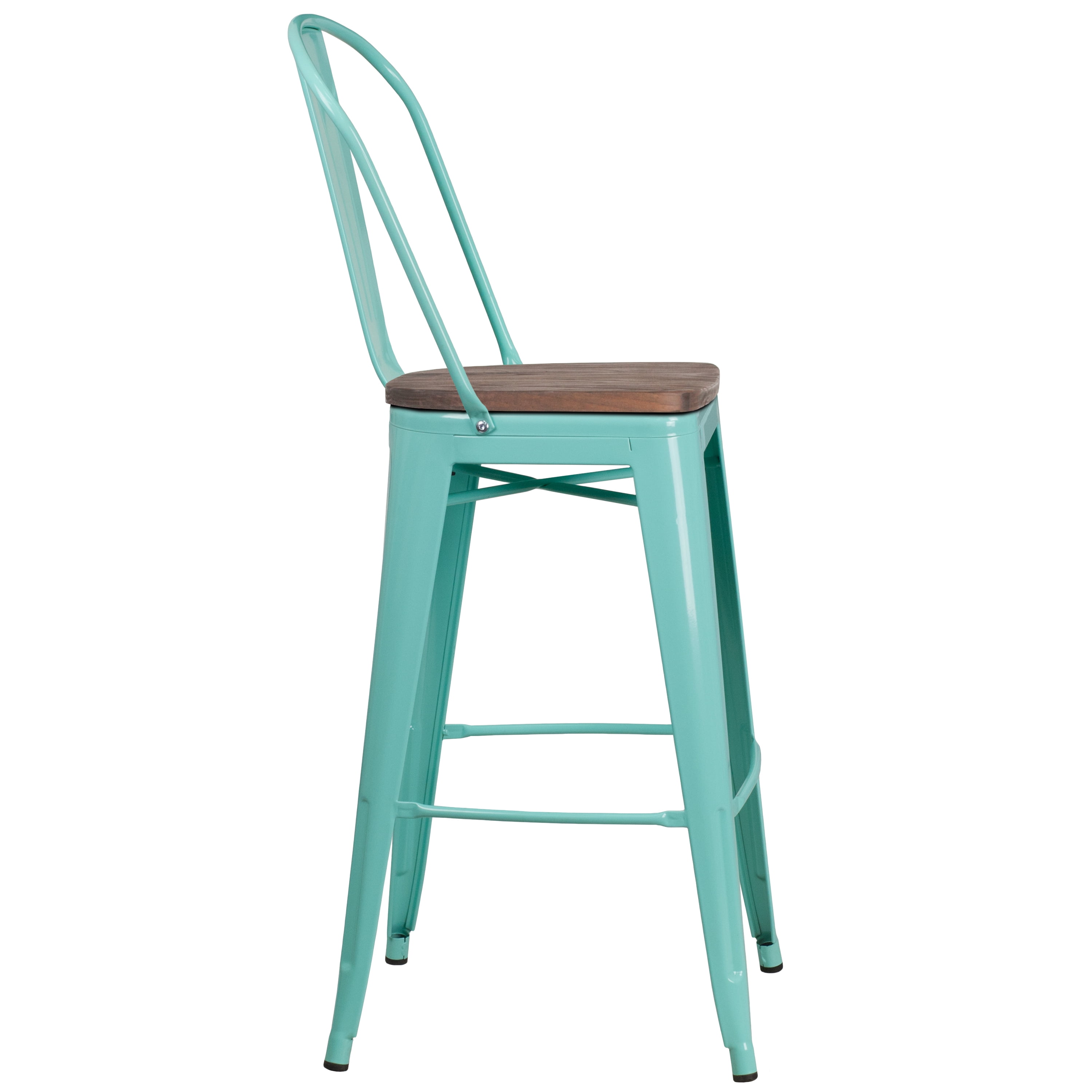 Flash Furniture 4 Pk. 30" High Mint Green Metal Barstool with Back and Wood Seat