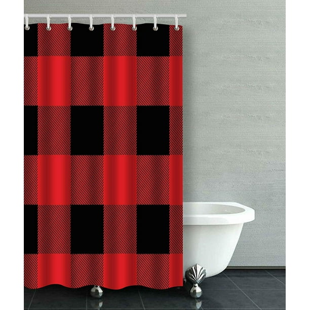 WOPOP Rustic Red And Black Buffalo Check Plaid Bathroom Shower Curtain