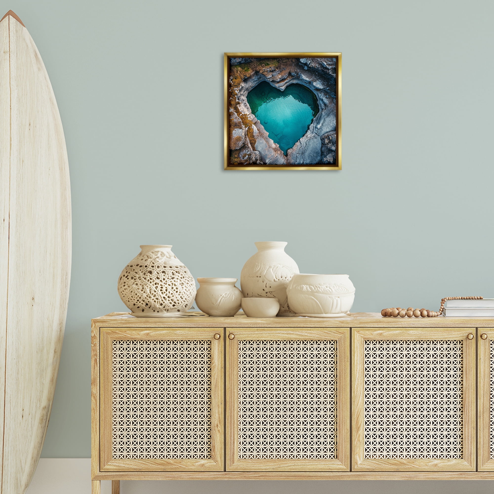 Stupell Industries Heart Shaped Natural Pool Landscape & Nature Painting Gold Floater Framed Canvas Art Print Wall Art, 18 x 18