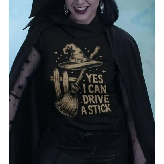 Comfort Colors 1717 Yes I Can Drive A Stick Witch Design Halloween T-Shirt 100% Cotton - Gift for Halloween