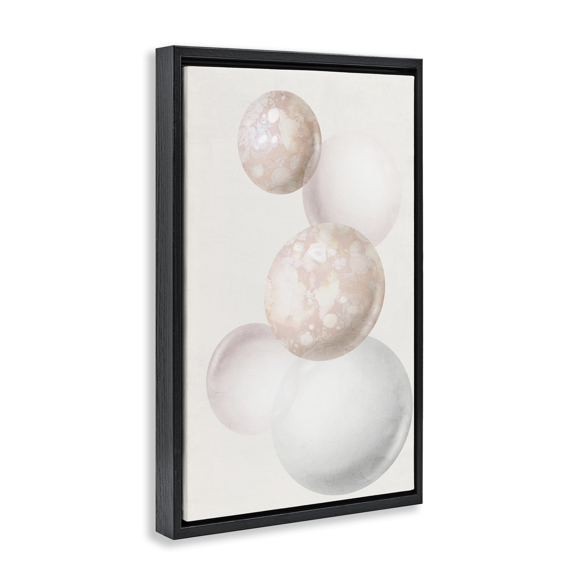 Stupell Industries Round Neutral Orbs Abstract Painting Black Floater Framed Canvas Art Print Wall Art, 17 x 25