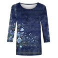 thumbnail image 4 of YUGYXL Womens 3/4 Sleeve Tshirts Summer Crew Neck Lightweight Comfy Shirts Vintage Flower Print Loose Clothes Ladies Tunic Cozy Clothes Going Out Fit Tees, 4 of 5