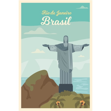EzPosterPrints - Retro World Famous City Posters - Decorative, Vintage, Retro, Grunge Travel Poster Printing - Wall Art Print for Home Office - RIO DE JANEIRO, BRASIL - 12X18 inches