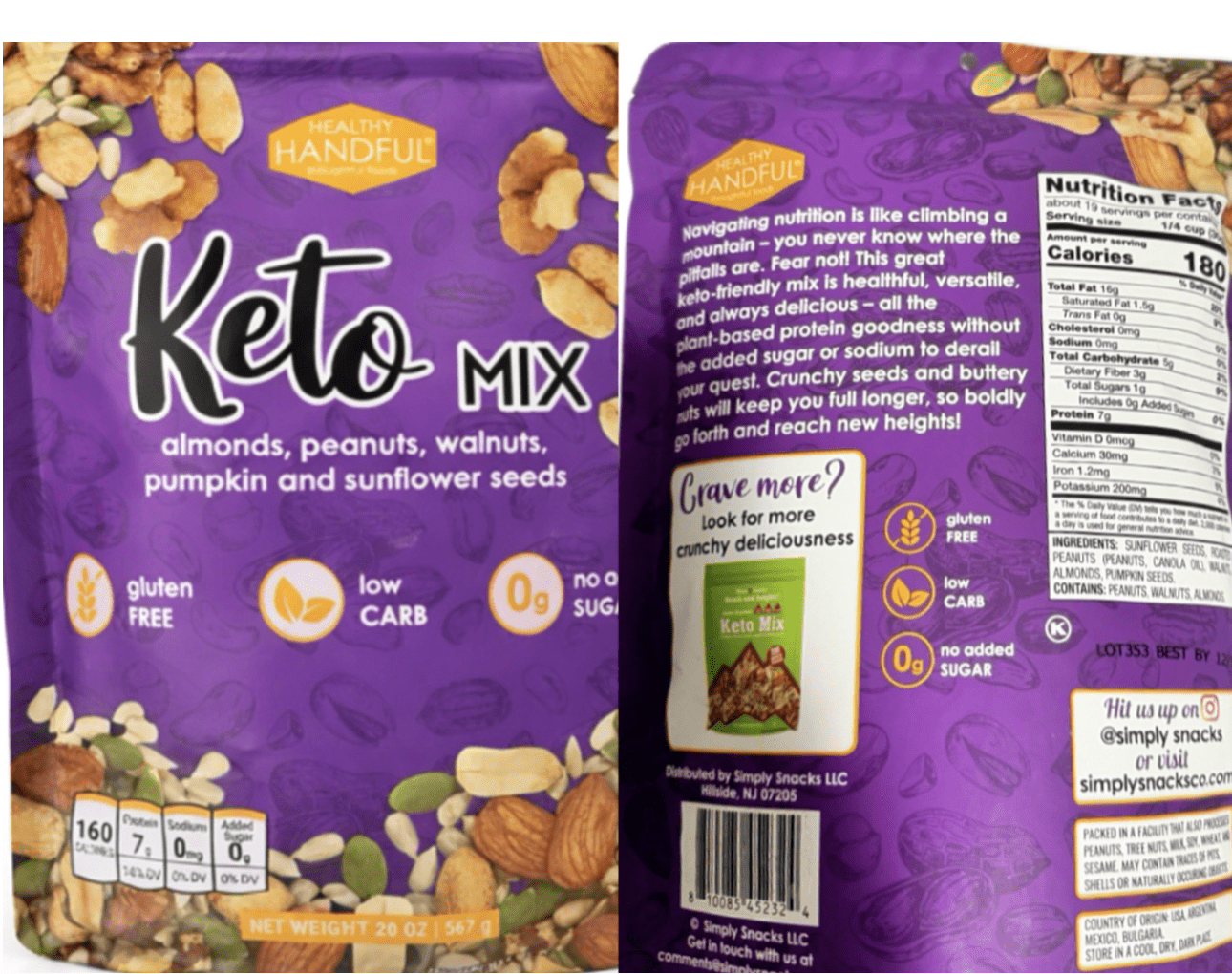 Healthy Handful Keto Nut & Seed Mix, Low Carb, No Added Sugar, Gluten Free Snack, 20 oz Resealable Bag