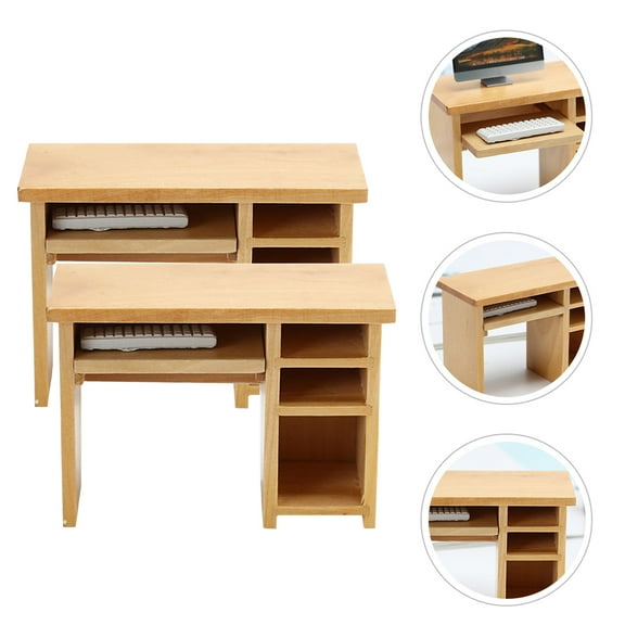 KALLORY Miniature Computer Desk Light Brown 2 Sets 3.97X2.76X1.89in