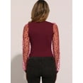 thumbnail image 3 of DARING DIVA Polka Dot Sheer Long Sleeve Crew Neck Bodysuit M Burgundy, 3 of 5