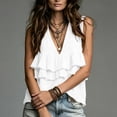 thumbnail image 5 of Hueook Loose Tank Tops for Women V Neck Sleeveless Linen Blouse Ruffle Hem Tunic Shirts Ladies V-neck Sleeveless Lace Top White XL, 5 of 6
