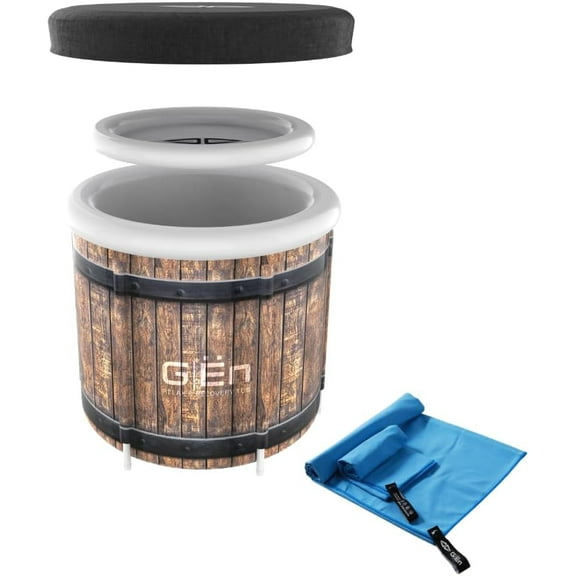 GIEN Ice Bath: Portable Athletes Cold Plunge Tub - Outdoor Recovery and Performance Ice Tub - Ice Therapy for Athletes, Ice Barrel, Suitable for Indoor and Outdoor Use (WOOD COLOR))