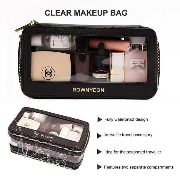 Travel Makeup Bag Organizer Clear Cosmetic Bag Multipurpose Travel Makeup  Train Case Portable Toiletry Bag Transparent Storage Bag For Women 2 Layer  Waterproof TPU, Pink 