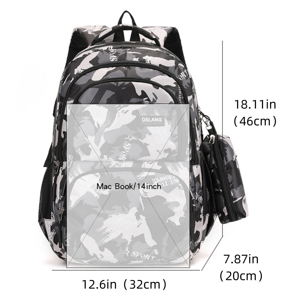 Juuar School Bags for Boys with Pencil Case, Fashion Girls Backpack Camo Kids Bookbag, Back to School Supplies, Gray