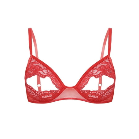 

renvena Women s Lace Floral Portrait Open Tip Bra Wire-Free Unlined Push-up Triangle Bralette Top Nightwear