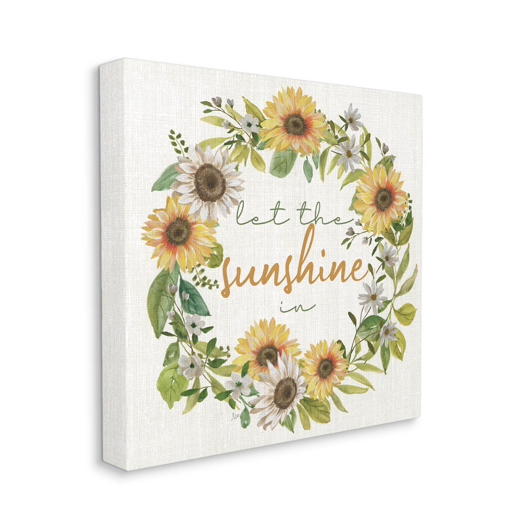 Let The Sunshine In Sunflower Wreath Botanical & Floral Graphic Art Gallery Wrapped Canvas Print Wall Art