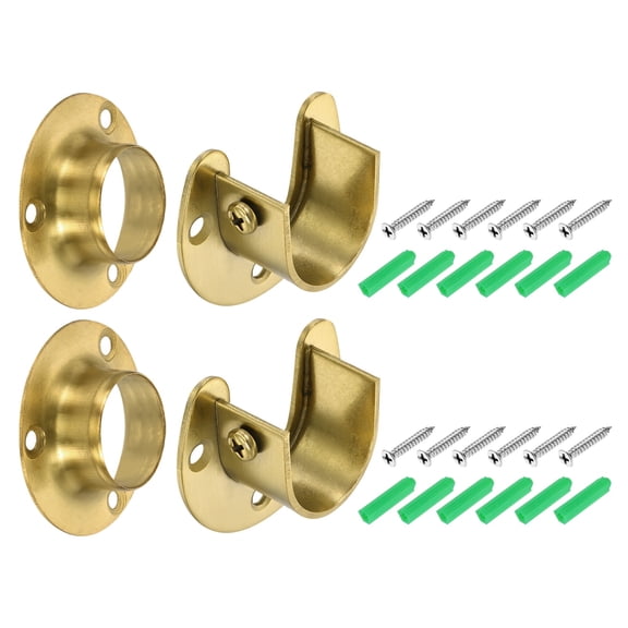 Uxcell 4 Pack Closet Pole Sockets, 1" 304 Stainless Steel Flange Rod Holder, 0.6" Height Closet Rod End Supports with Screws for Closet Wardrobe Shower Curtain, Gold
