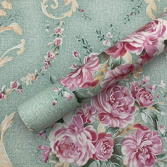 1 Roll Retro Green Floral Self-Adhesive Wallpaper - Peel and Stick, Waterproof, Removable, Living Room, Kitchen, Bedroom, Dormitory, Furniture Refurbishment, Fall Aesthetic Wallpaper