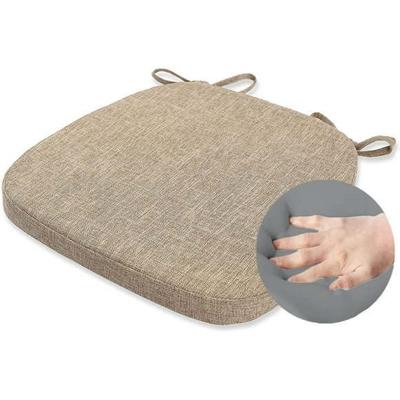 FFIY Coussin de Chaise avec Attaches pour Chaises de Salle à Manger - Coussin de Chaise de Cuisine Antidérapant en Mousse Mémoire et Coussin de Siège de Salle à Manger avec Housse Lavable à la Machine [16.5 x 16.2 Pouces] - Beige Foncé