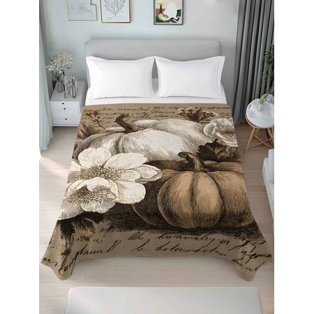 Queen Flat Sheet Only Autumn Pumpkins Thanksgiving Soft Microfiber Cooling Bedding Sheets Farm Flower Retro Backdrop Flat Bed Sheet for Hotel Home Decor