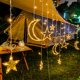thumbnail image 4 of Cortina de luces LED solares con forma de estrella y luna para decoración de habitaciones, luces para exteriores, patios y patios, 4 of 4
