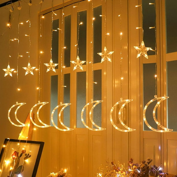 Guirlande lumineuse étoile lune, rideau lumineux à énergie avec
