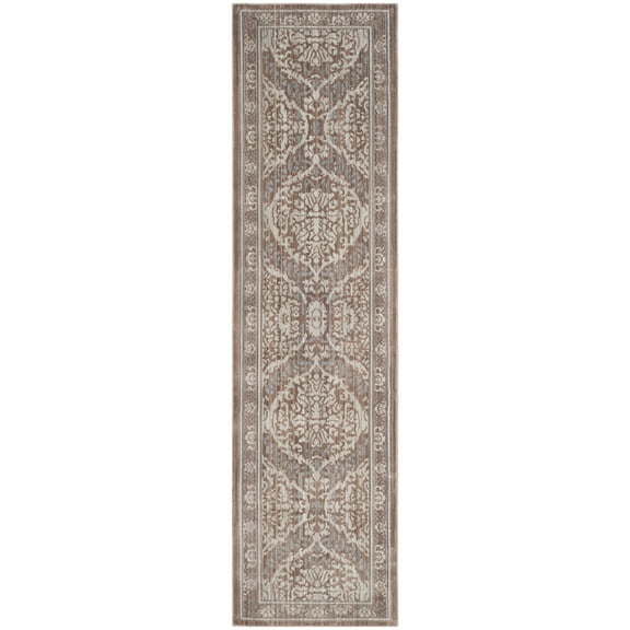 SAFAVIEH Valencia Lacklan Damask Polyester Runner Rug, Grey/Brown, 2'3" x 8'