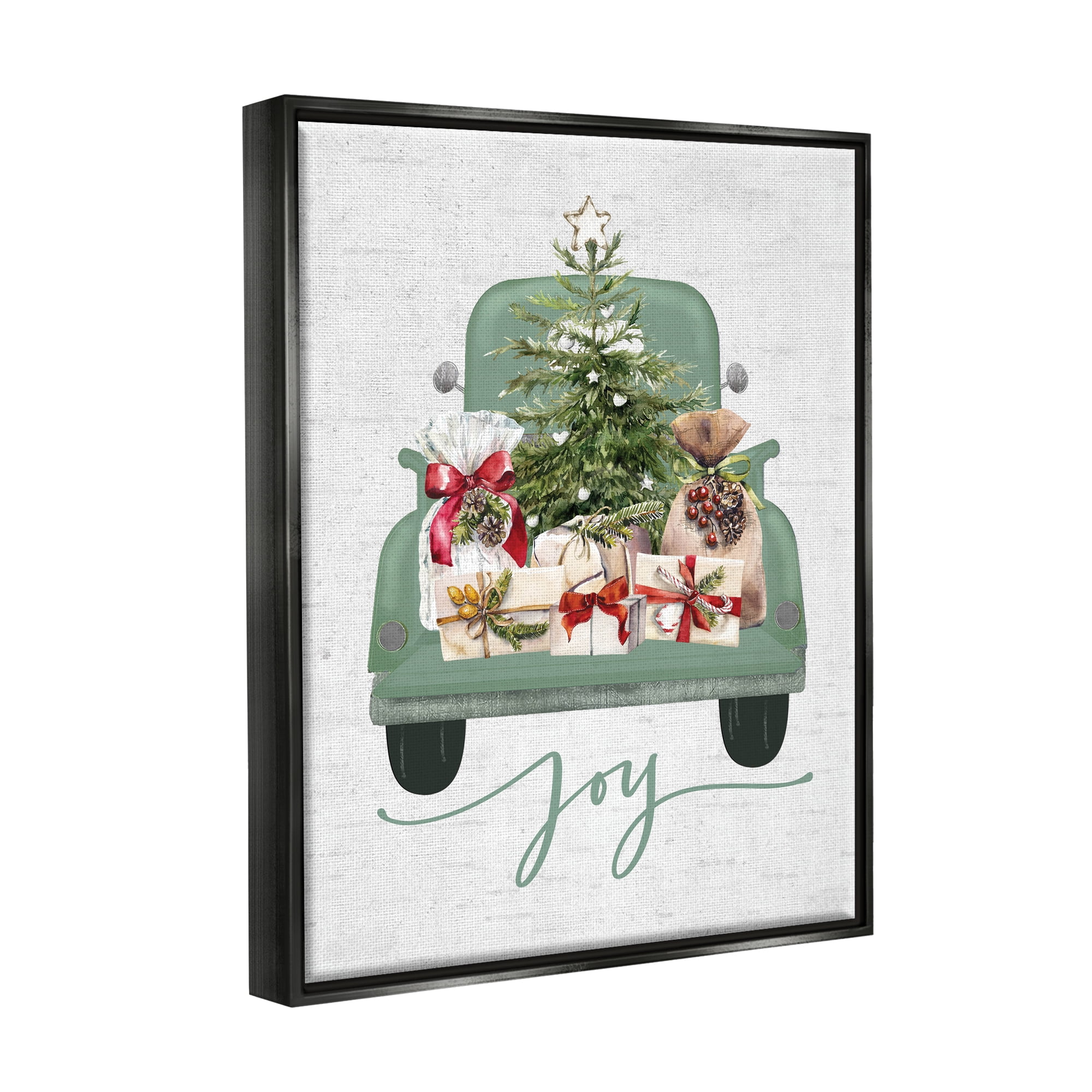 Stupell Industries Rustic Gift Truck with Joy Holiday Painting Black Floater Framed Canvas Art Print Wall Art, 25 x 31