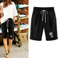 thumbnail image 4 of Ecqkame Women's Mid Length Shorts Women's Summer Printed Five Points Large Size Cotton Linen Pants Casual Pants Shorts Black S, 4 of 4