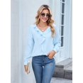 thumbnail image 6 of Womens Dressy Casual Blouse Business Long Sleeve Tops Ruffle V Neck Work Shirt 2025  Blue M, 6 of 8
