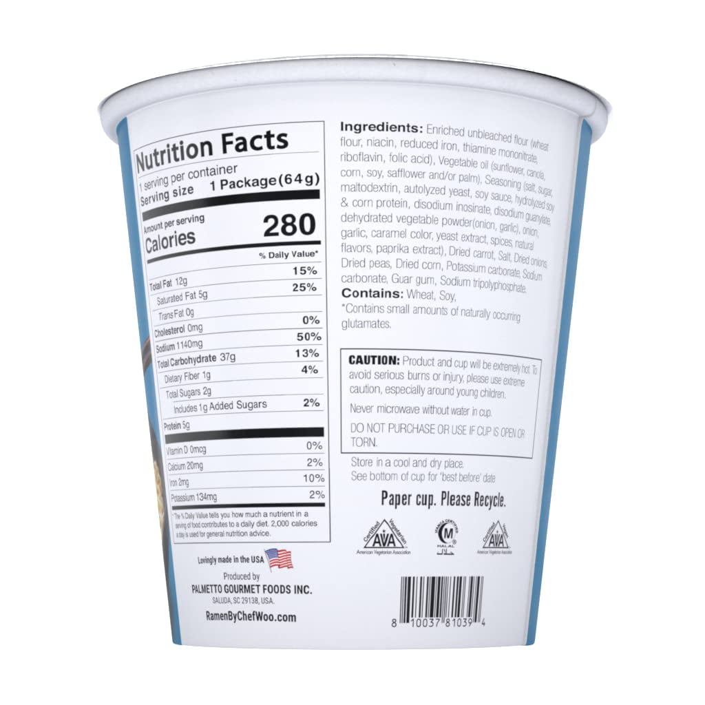 Ramen Express Shrimp Flavor Ramen Noodles by Chef Woo, Vegan, Halal, Kosher, 2.25 oz cup, 12 cups