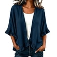 thumbnail image 5 of Dvprdro Womens Open Front Ruffle Sleeve Denim Jacket Light weight Frayed Hem Casual Vintage Washed Trucker Coat, 5 of 8