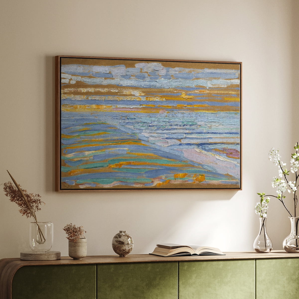 Vintage Landscape-CXIV By Wexford Home Framed in Walnut Wood Gallery Wrapped Canvas 25 in. x 37 in.
