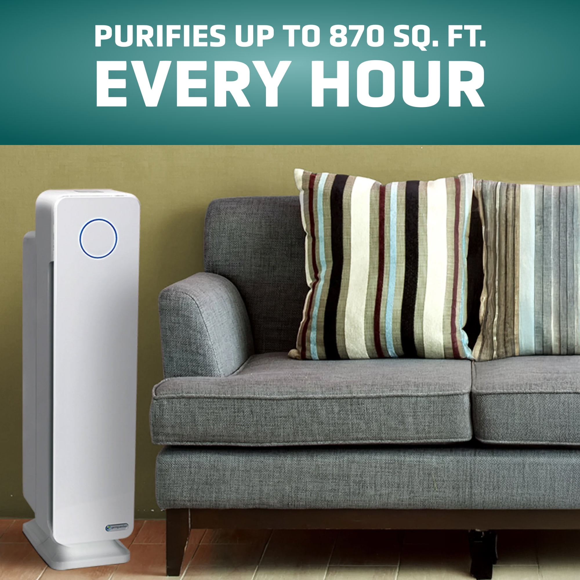 GermGuardian 870 Sq. ft HEPA Pure Filter Tower Air Purifier with UV-C, AC5350W, White