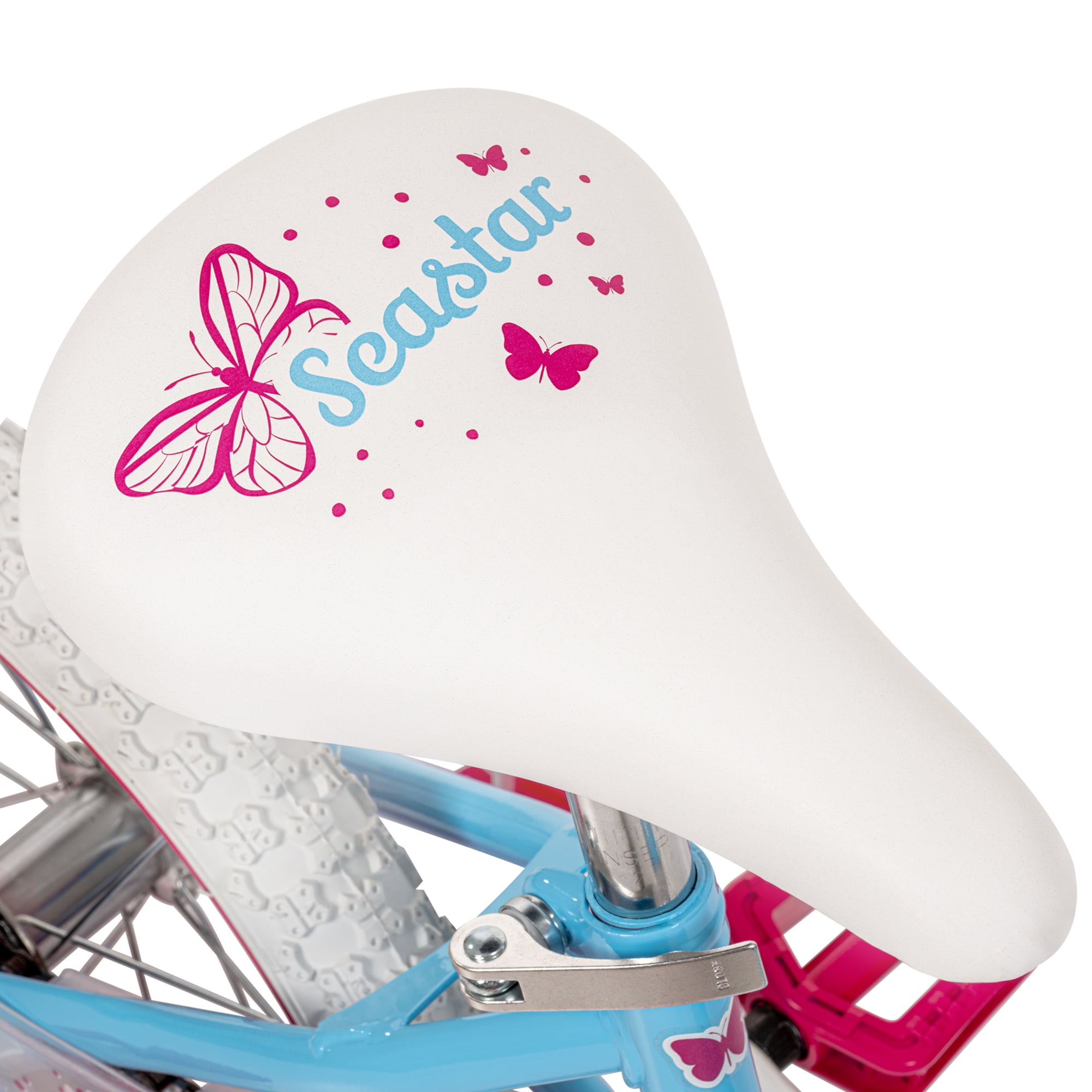 Huffy Sea Star 14-inch Girls’ Bike with Training Wheels, Blue/Pink, 4-6 years old