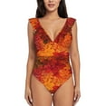 thumbnail image 2 of Fotbe Autumn Leaf Women's Tummy Control Swimsuits Slimming One Piece Bathing Suit Ruffle Wrap V Neck Swimwear-, 2 of 8