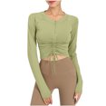 thumbnail image 2 of Frostluinai Womens Workout Tops Long Sleeve Yoga Raglan Shirts Crew Neck Zipper Y2K Blouses Tie Front Slim Fit T Shirts Solid Sports Tees, 2 of 5
