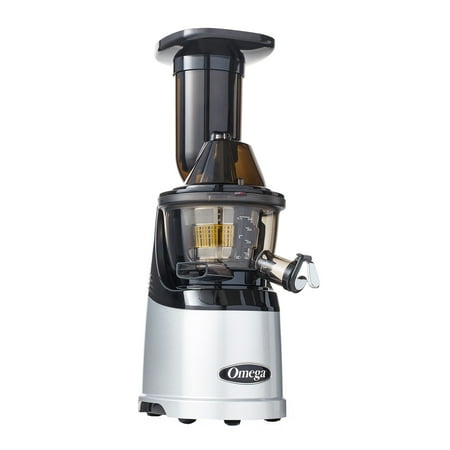 Omega - MegaMouth Vertical Low Speed Juicer with Smart Cap Spout Tap - Silver