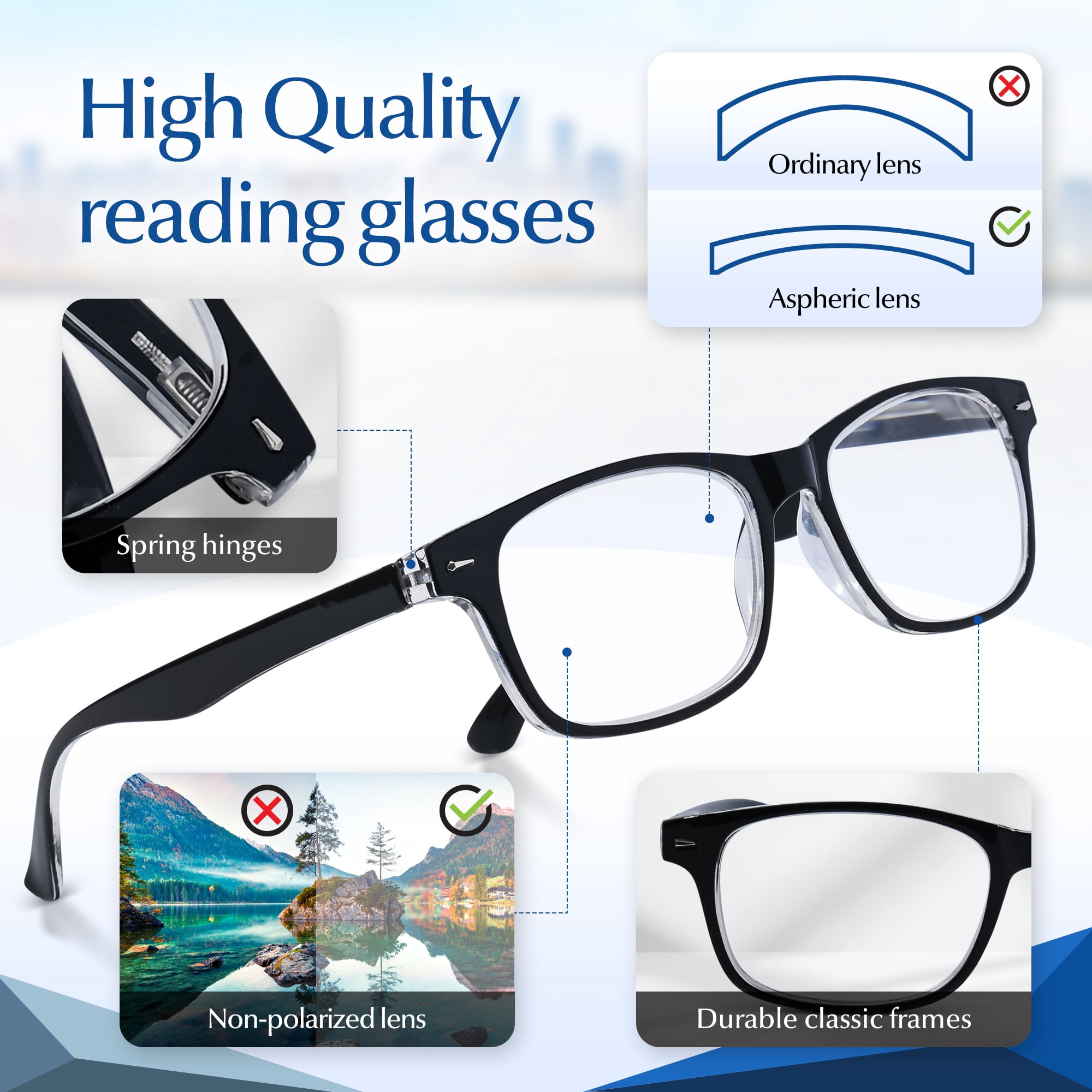 In Style Eyes Adult Men's Powerful High Magnification Reading Glasses, Black, 4.5 Pair
