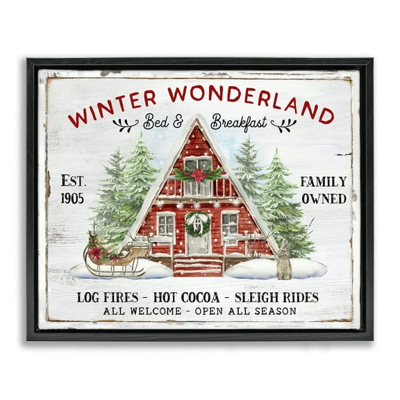 Stupell Industries Wonderland Christmas Cabin Holiday Painting Black Floater Framed Canvas Art Prints Wall Art, 21 x 17