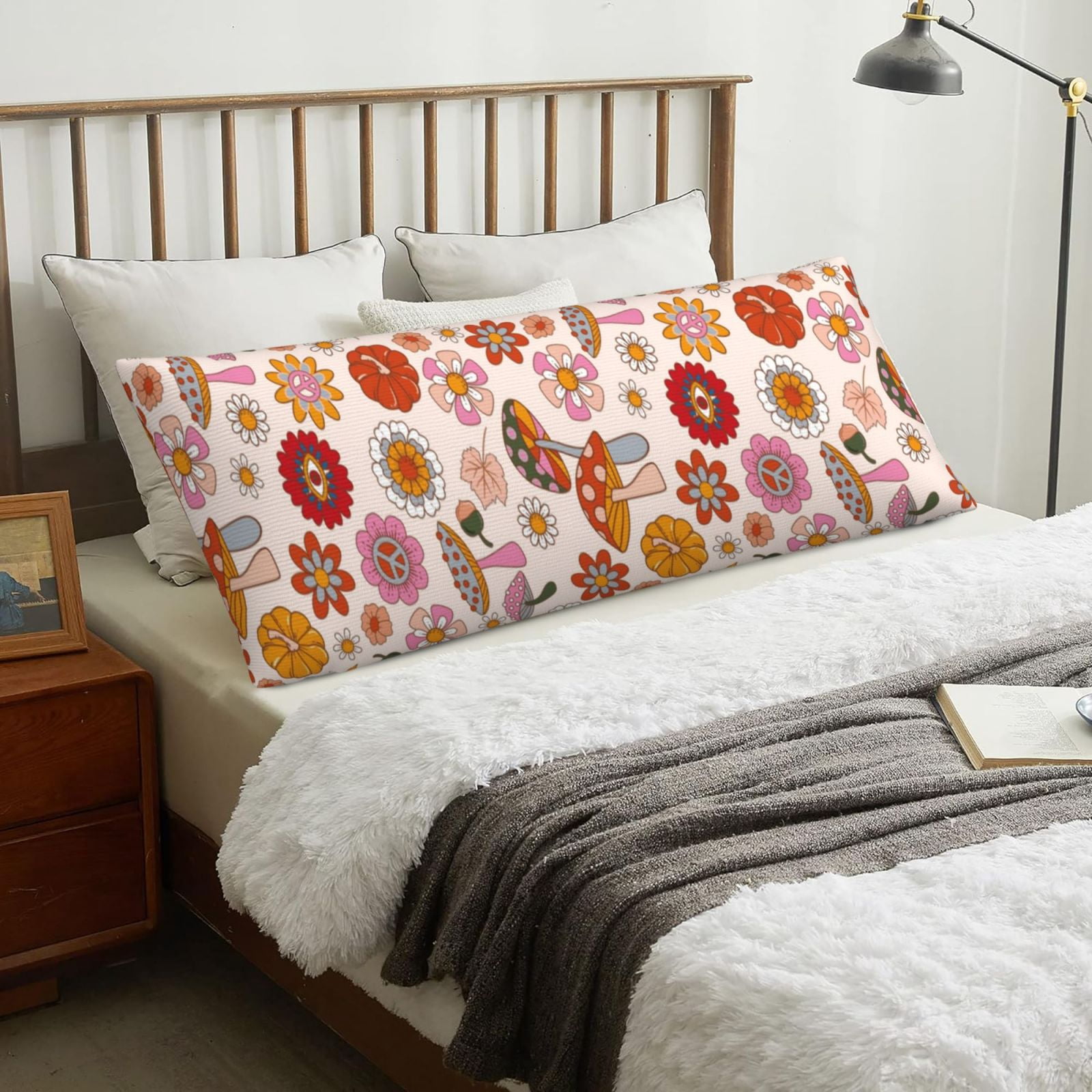 Naloa Fall 70s Groovy Hippie Super Soft 20x60 Body Pillow Case,Long Side Hidden Zipper（PILLOWS ARE NOT INCLUDED）