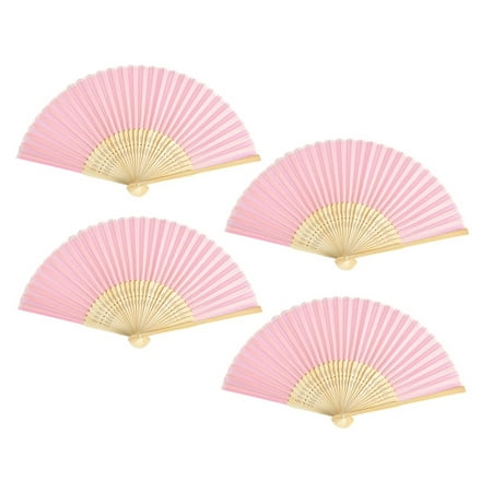 

Thy Collectibles Pack of 4 Handheld Paper and Bamboo Folding Fans for Wedding Party Church Festivals Home and DIY Decoration (Pink)
