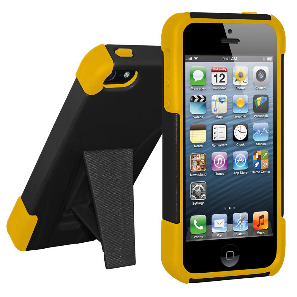 Lezen Zwaaien Promoten Premium Dual Layer Hybrid Hard Case Soft Rubber Silicone Skin Cover for  Apple iPhone 5, iPhone 5S - Yellow/Black - Walmart.com