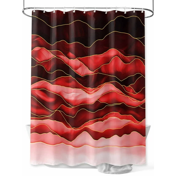Shower Curtain Abstract Beach Wace Bathroom Curtains with Hooks, Waterproof Fabric Geometric Red Black Bath Shower Curtains Set for Bathroom Bathtubs Decor 36x72 Inch