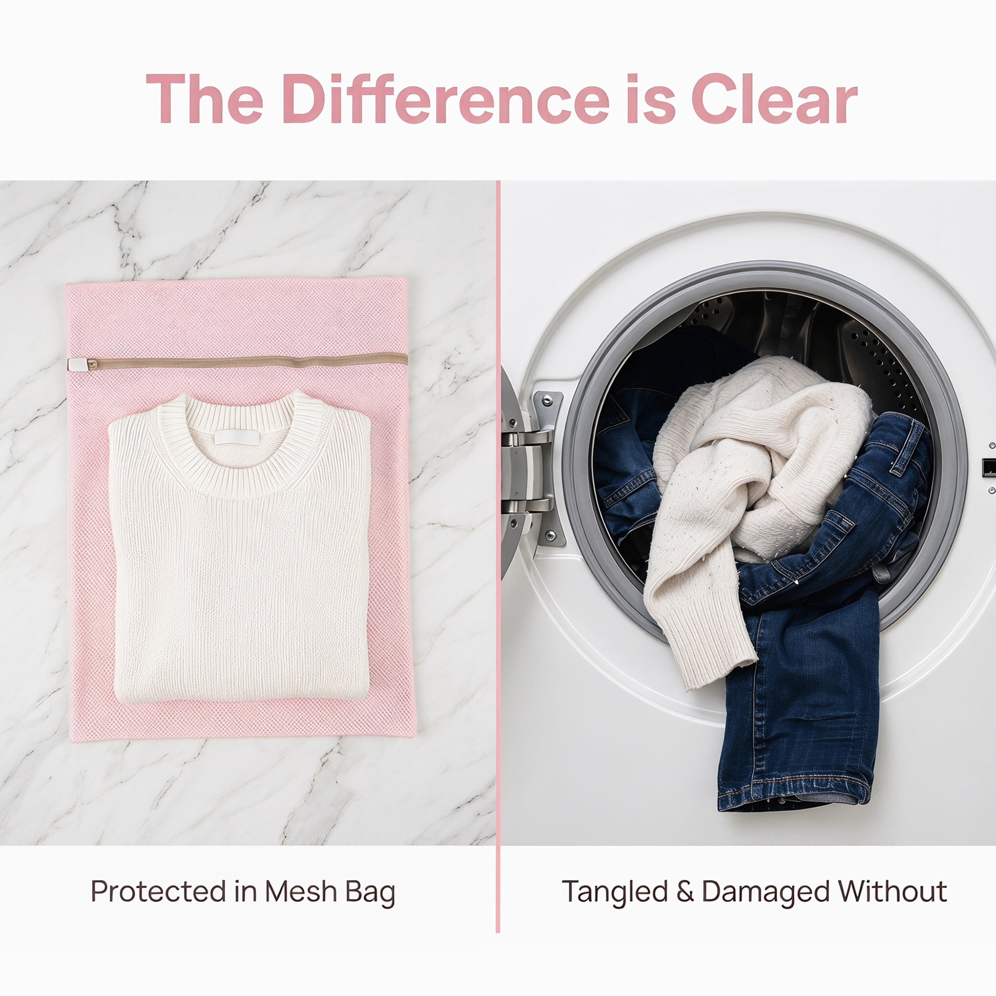 Unique Bargains 6Pcs Durable Mesh Zipper Closure Laundry Bags Pink
