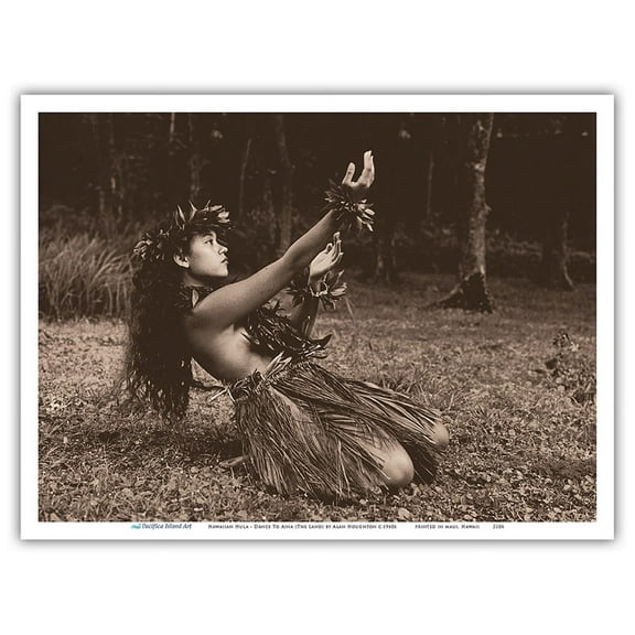 Hawaiian Hula - Dance To Aina (The Land) - Vintage Sepia Toned Photograph by Alan Houghton c.1960s - Master Art Print (Unframed) 9in x 12in