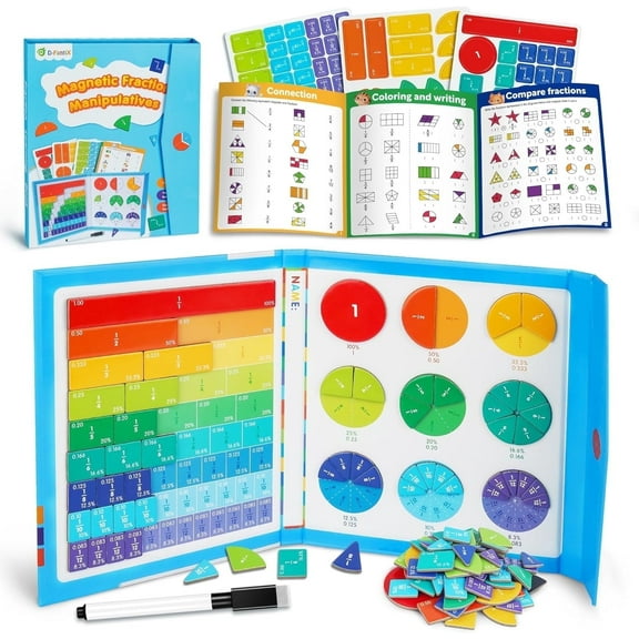 D-FantiX Magnetic Fraction Educational Puzzle, Fraction Tiles & Circles Set, Math Manipulatives, Montessori Fraction Learning Tools