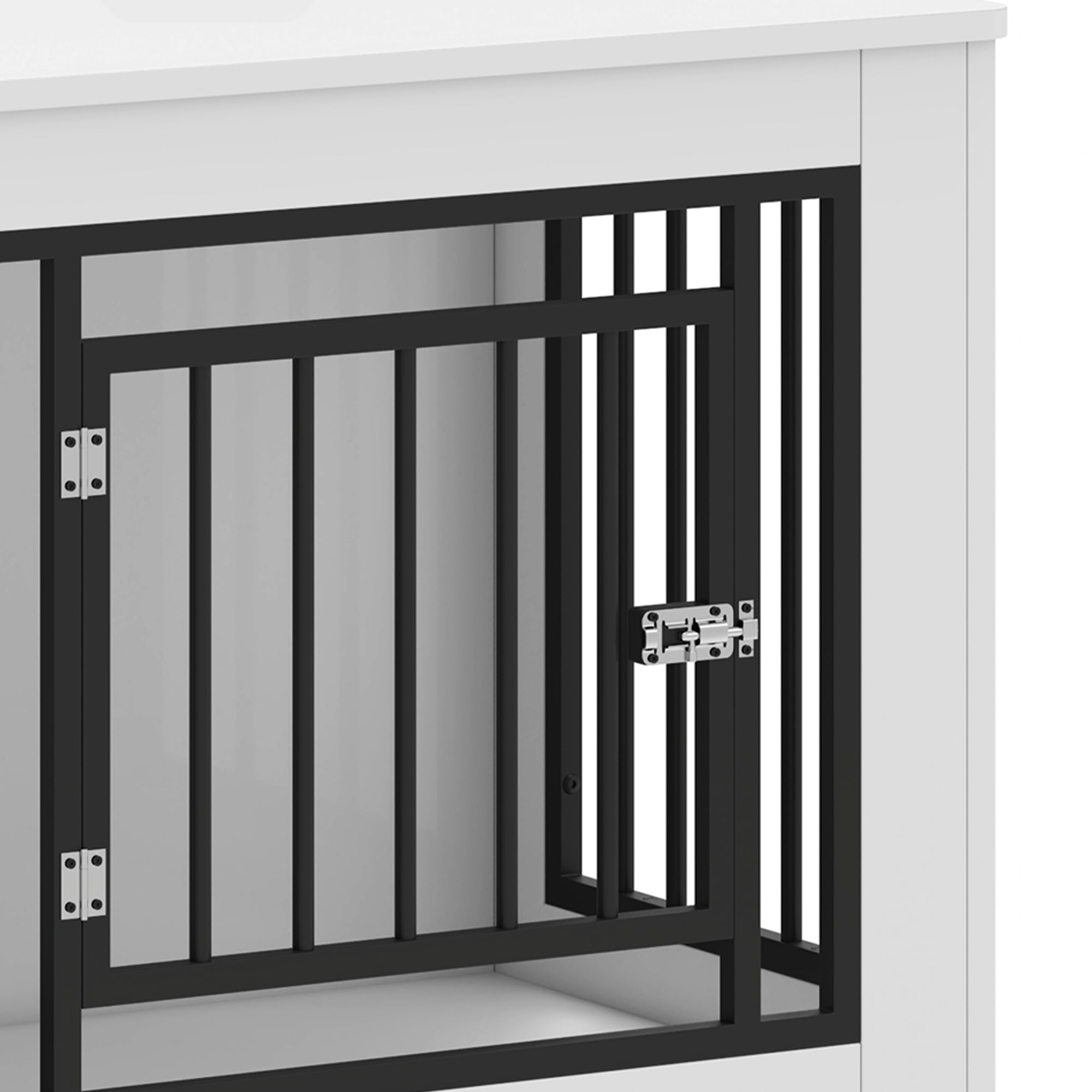 Uforic 30.1" Dog Crate Furniture, 2-in-1 Iron-Wood Indoor Dog Cage with Lockable Door, Safety Corners, and Waterproof Top, White
