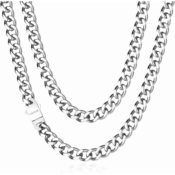 FANCIME Miami Cuban Link Chain for Men, Waterproof & Tarnish-Free Stainless Steel Hip Hop Cuban Chain with White Gold Plated, 20"-24"