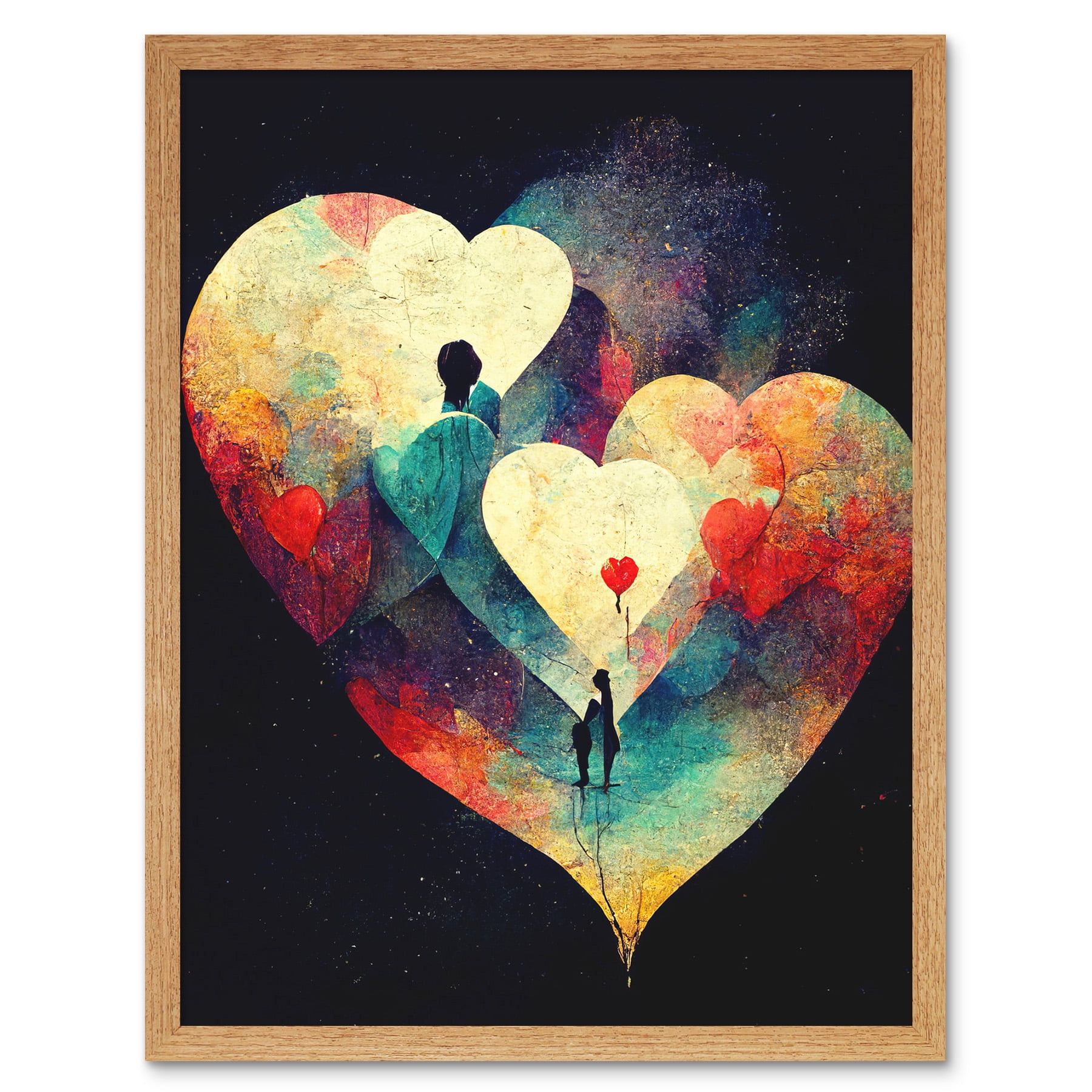 Abstract Love Hearts Night Sky Painting Modern Art Print Framed Poster ...